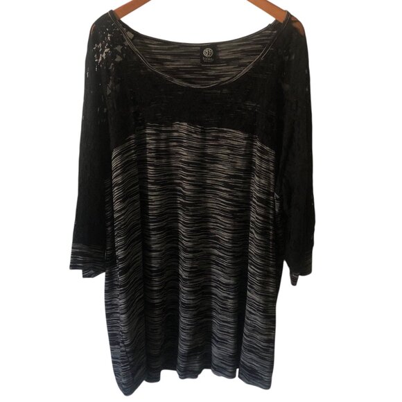 Women's Plus Size 2X Bobeau Stripe Tunic Lace Sleeves - Picture 1 of 10